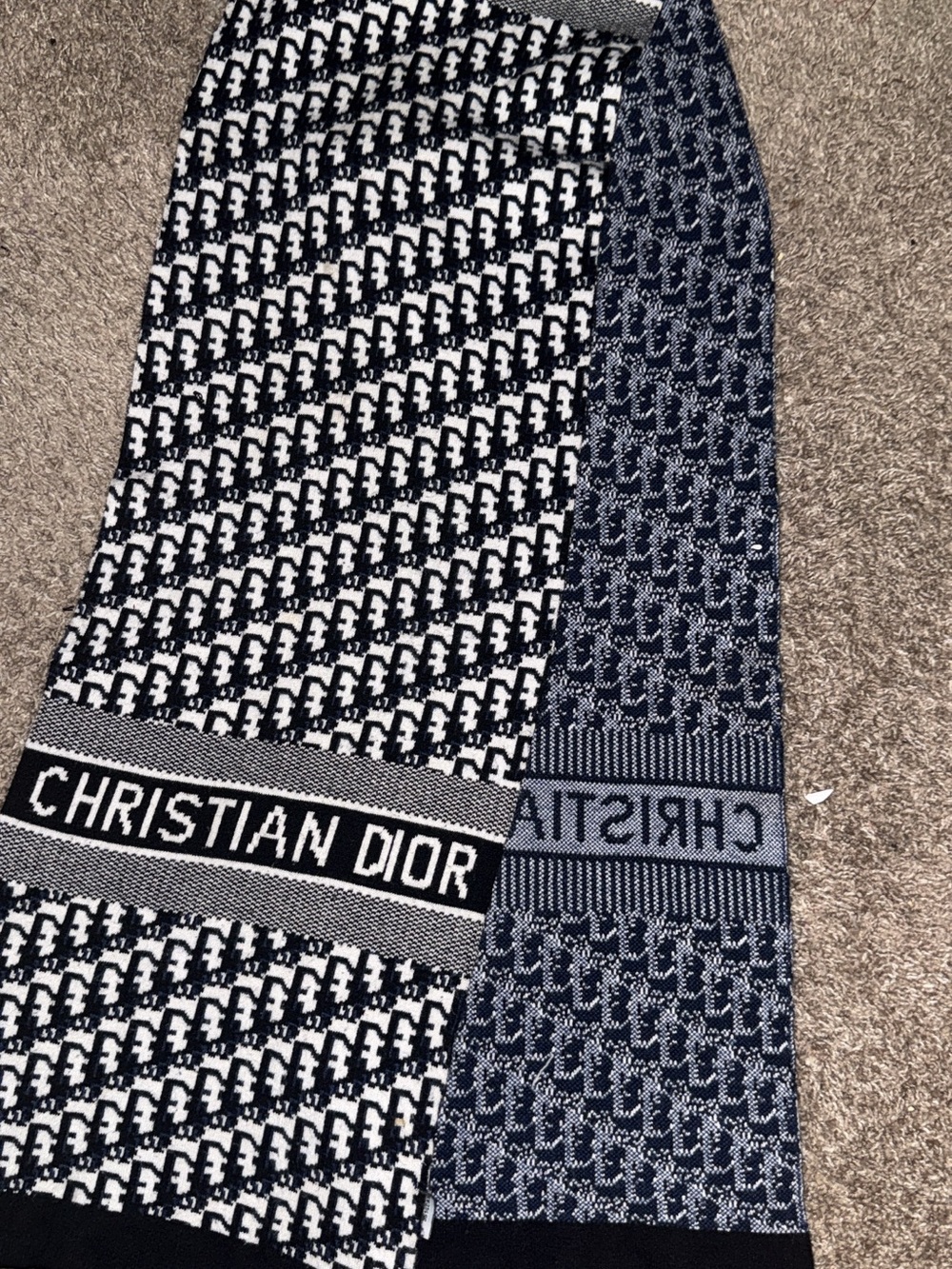 Dior Black and White Christian Dior Logo Knit Scarf